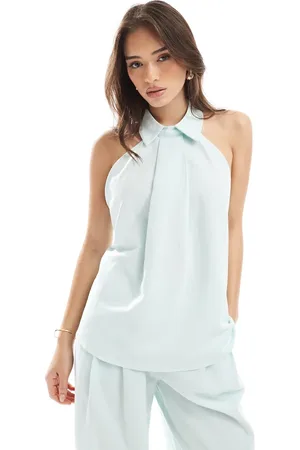 ASOS Top azul con cuello halter con solapas de (parte de un conjunto)