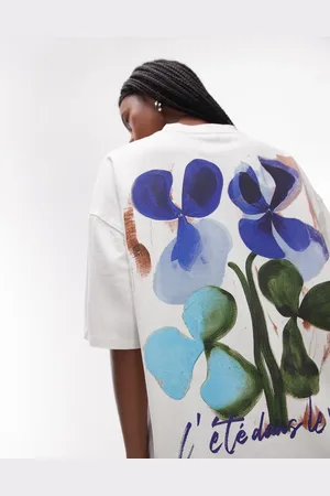 Topshop Camiseta color extragrande con estampado floral en la espalda de -Blanco