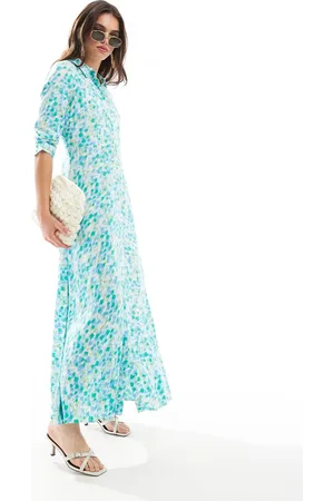Y.A.S Vestido camisero largo verde con estampado floral difuminado de