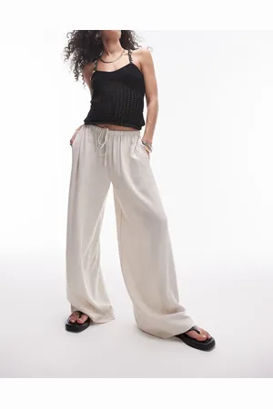 Topshop Pantalones color de pernera muy ancha de lino natural de (parte de un conjunto)-Beis neutro