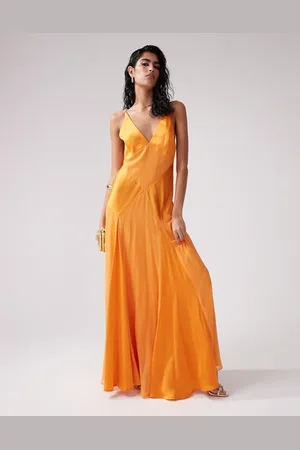 ASOS Vestido largo de tirantes con detalle de panel transparente de satén de -Gris