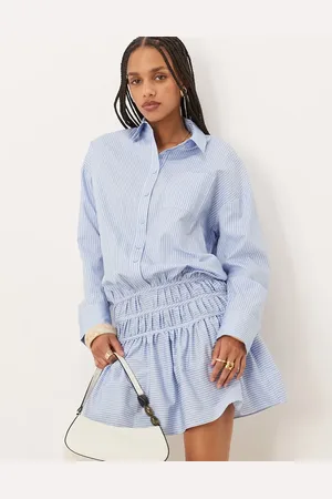 ASOS Vestido camisero corto blanco y azul a rayas con cintura baja y diseño estilo blusón de -Multicolor