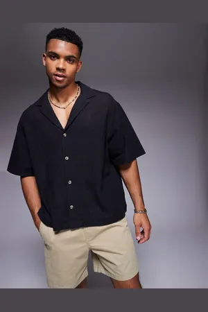 ASOS Camisa negra de corte cuadrado extragrande de tejido texturizado de