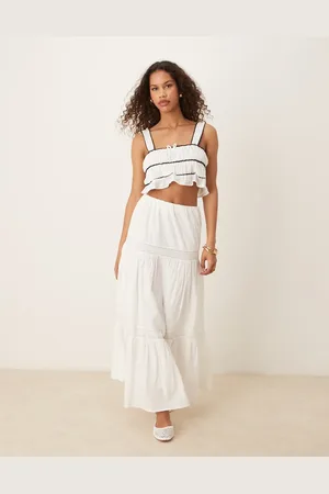 Gina Tricot Falda midi blanca con diseño escalonado de encaje de