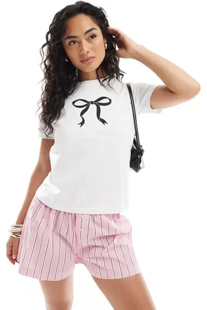 JJXX Camiseta blanca con estampado de lazo de -Blanco