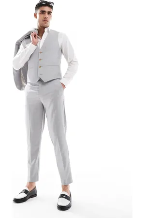 ASOS Pantalones de traje grises a cuadros en el mismo tono de corte tapered de mezcla de lino de