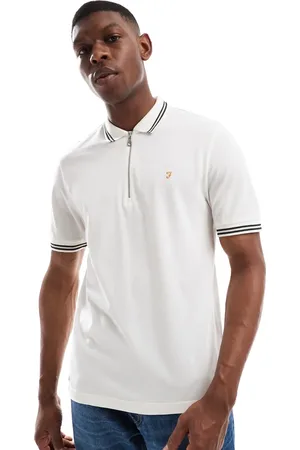 Farah Polo hueso de manga corta con cuello de cremallera y ribetes Netton de