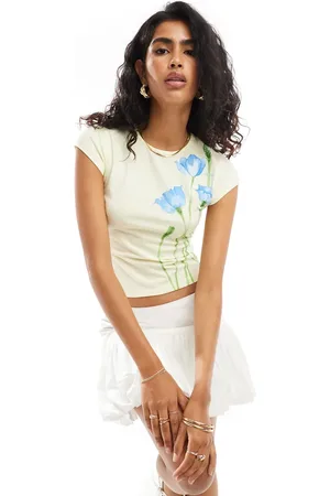 ASOS Top con cuello barco y estampado floral difuminado de