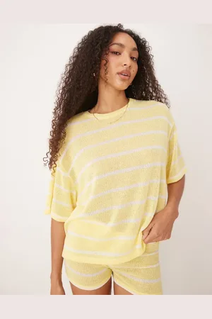 ASOS Camiseta amarilla a rayas blancas extragrande de punto de (parte de un conjunto)