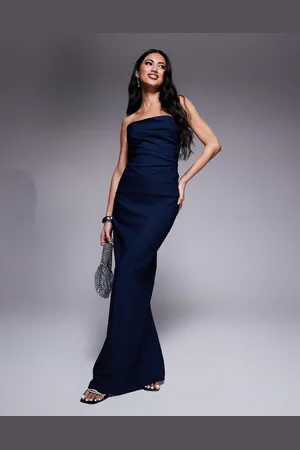 Vesper Vestido largo con escote palabra de honor y detalle drapeado en la cintura de bengalina de