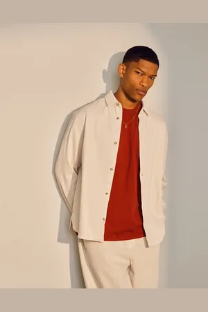 Topman Sobrecamisa color piedra de manga larga con acabado lavado de lona de -Neutro