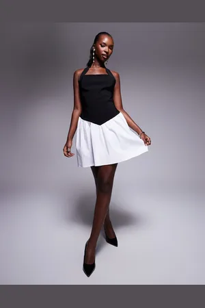 Vesper Vestido corto monocromático con diseño en contraste y cuello halter de bengalina de -Multicolor