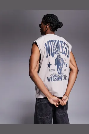 ASOS Camiseta color extragrande sin mangas con estampado gráfico de estilo wéstern de -Neutro