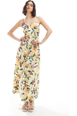 VERO MODA Vestido largo de tirantes con estampado de frutas veraniegas de -Amarillo