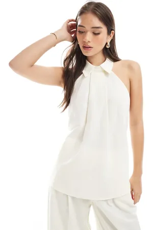 ASOS Top color con cuello halter con solapas de (parte de un conjunto)-Blanco