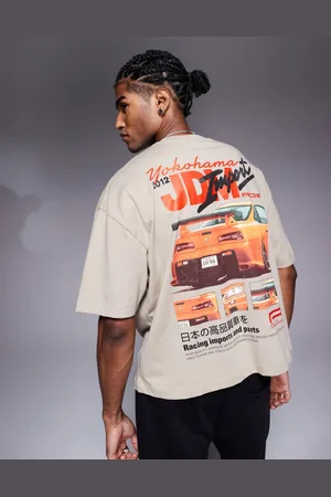 ASOS Camiseta beis de corte cuadrado extragrande con estampado gráfico de coche de -Neutro