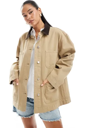 ASOS Chaqueta vaquera color de estilo campero con solapas en contraste de -Neutro