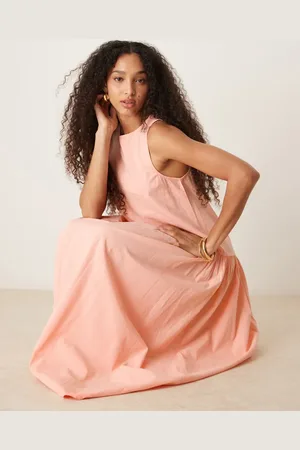 ASOS Vestido midi color amplio con cuello barco y cintura baja de -Multicolor