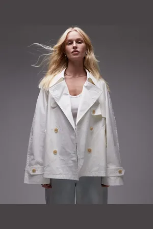 ARKET Gabardina corta blanca con solapa antitormenta de