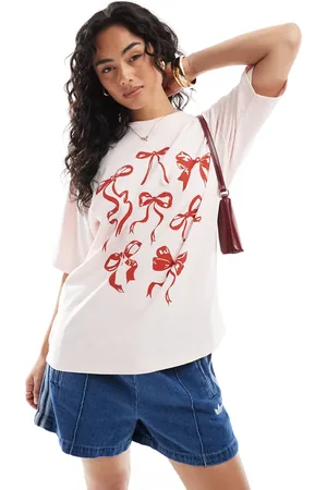 JJXX Camiseta rosa extragrande con lazos rojos de