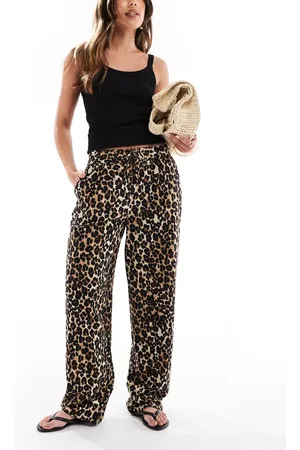 VERO MODA Pantalones de pernera ancha con estampado de leopardo de tejido efecto lino de -Multicolor