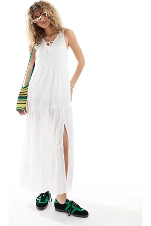 Daisy Street Vestido largo holgado estilo bohemio con diseño de bordado inglés de