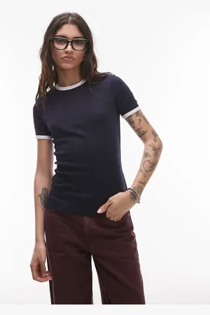 ARKET Camiseta con ribetes en contraste de canalé de
