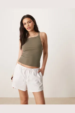 Gina Tricot Pantalones cortos blancos holgados con cordón ajustable de lino de