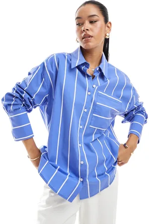 ASOS Camisa azul a rayas extragrande de