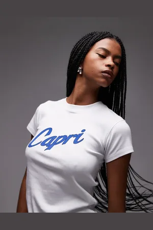 Topshop Camiseta blanca con diseño encogido y estampado gráfico "Capris" de punto liso de