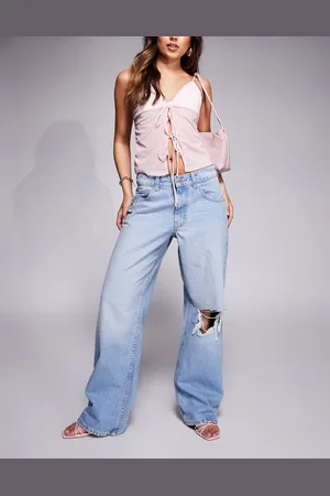 ASOS Vaqueros de pernera ancha holgada con lavado pálido de -Azul