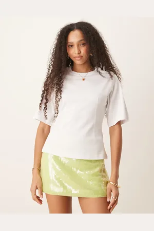Gina Tricot Top entallado estructurado de manga corta con cuello redondo de