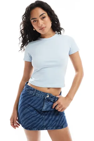 JJXX Camiseta azul claro con diseño encogido de