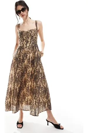 Bardot Vestido midi de corte skater con estampado de y detalle tipo corsé de -Multicolor