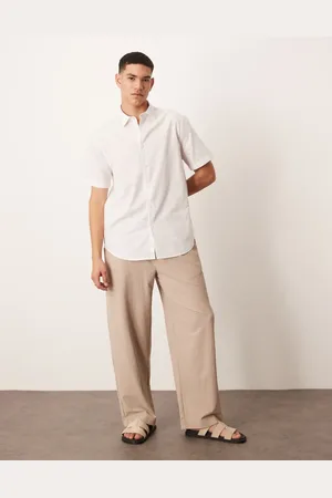 ASOS Camisa de vestir blanca de corte estándar de mezcla de lino de