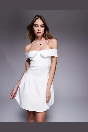 Vesper Vestido corto de corte skater con escote Bardot plegado de bengalina de