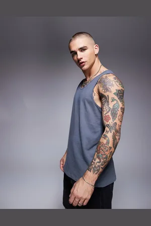 ASOS Camiseta gris carbón de tirantes con cuello redondo de mezcla de lino de