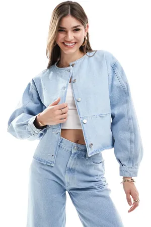 ASOS Chaqueta vaquera con lavado descolorido sin solapas de