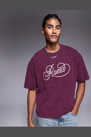 ASOS Camiseta burdeos lavado de corte cuadrado extragrande con estampado gráfico de ciudad de tejido grueso de 220 g/m² de -Rojo