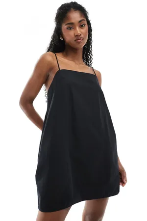 Monki Vestido corto con tirantes anudados de popelina de algodón de
