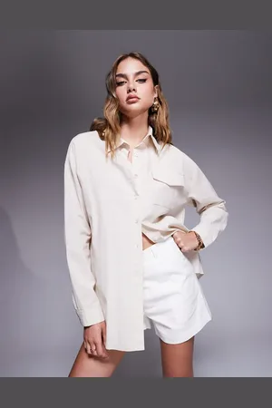 Missyempire Camisa color con bolsillo delantero de tejido efecto lino de Missy Empire-Blanco