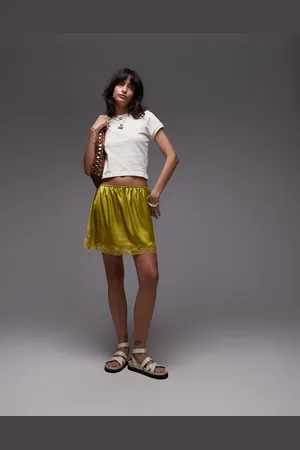 Topshop Minifalda lencera verde de satén y encaje de