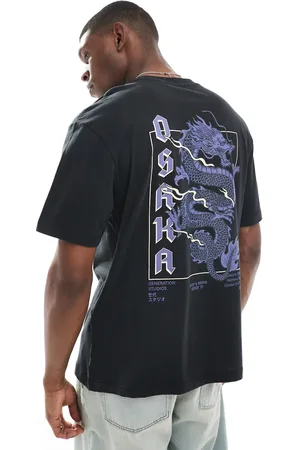 Only & Sons Camiseta negra holgada con estampado de dragón de