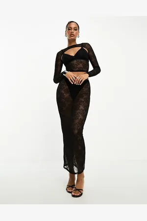 ASOS Falda midi negra de encaje de (parte de un conjunto)