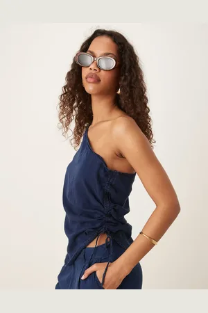 MANGO Top vaquero azul añil asimétrico con cintura ceñida de denim suave de (parte de un conjunto)