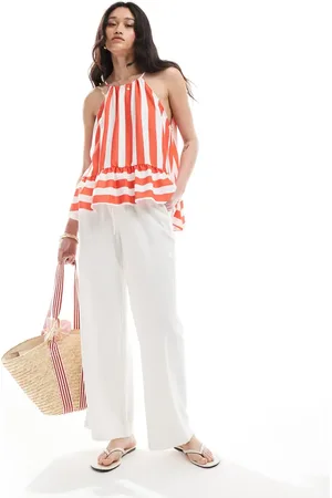 ASOS Top a rayas con cuello halter y sobrefalda de -Multicolor