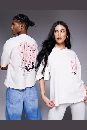 ASOS Camiseta blanca unisex extragrande con estampados de Mickey Mouse de Disney de