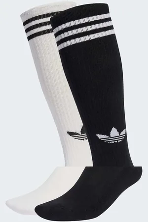 adidas Pack de 2 pares de calcetines por la rodilla de color blanco y negro con 3 rayas de