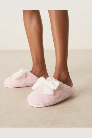 Boux Avenue Pantuflas rosas estilo mules con lazo grande de