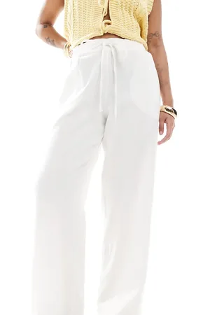 New Look Pantalones blancos de pernera ancha de lino de